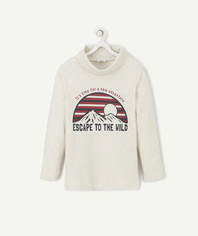 Private sales radius - BOYS' GREY MARL ROLL COLLAR TURTLENECK TOP WITH A MOTIFS AND A MESSAGE