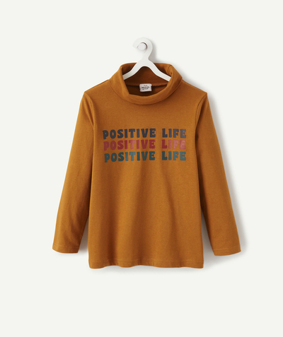 Roll-Neck-Jumper radius - BOYS' MUSTARD ROLL COLLAR TURTLENECK TOP WITH A POSITIVE MESSAGE