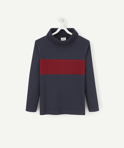 Child Tao Categories - BABY BOYS' ROLL COLLAR NAVY BLUE AND RED TURTLENECK TOP
