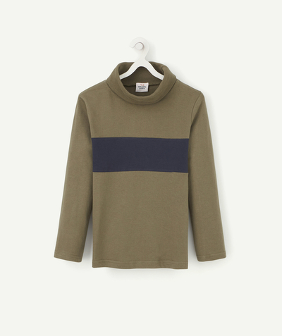 New collection radius - BOYS' GREEN AND NAVY COTTON ROLL COLLAR TURTLENECK TOP
