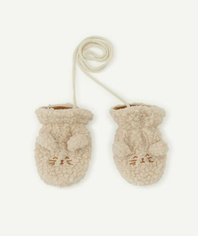Baby-boy radius - BABY BOYS' BOUCLE MITTENS WITH EARS AND A CORD