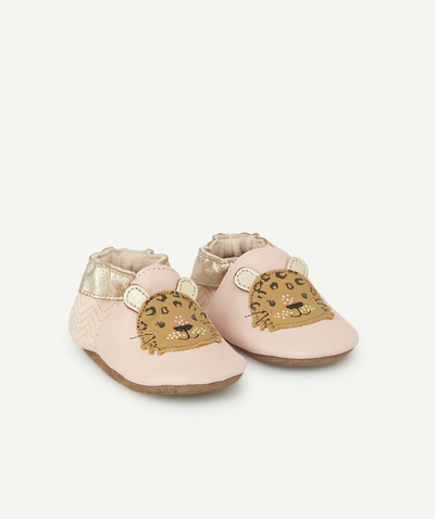 Christmas store radius - BABIES' PINK VEGETABLE-TANNED BOOTIES WITH A LEOPARD