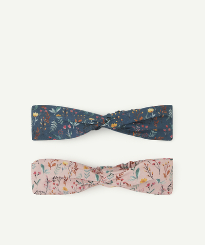 Girl radius - SET OF TWO GIRLS' PINK AND BLUE FLOWER-PRINTED CROSS-OVER HEADBANDS