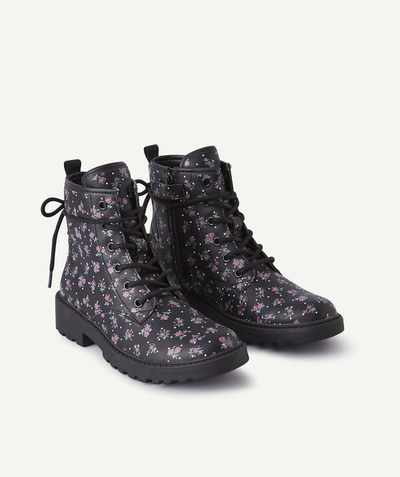Boots Tao Categories - GIRLS' BLACK FLOWER-PATTERNED BOOTS