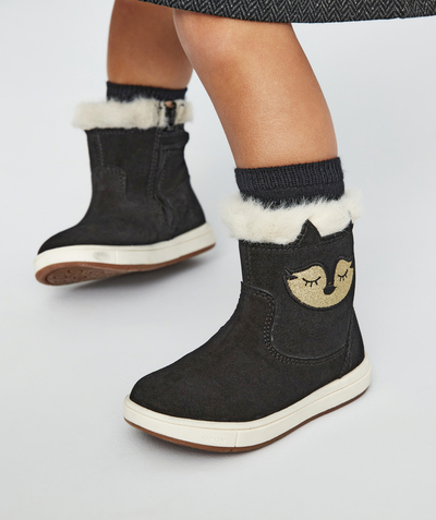 Back to school collection radius - BABIES' BLACK LEATHER BOOTS WITH IMITATION FUR