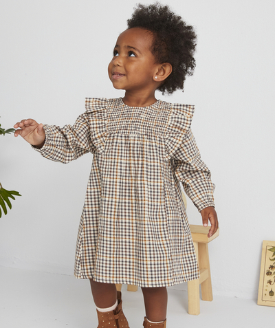 Baby-girl radius - BABY GIRLS' GINGHAM DRESS WITH GOLDEN THREADS AND FRILLS