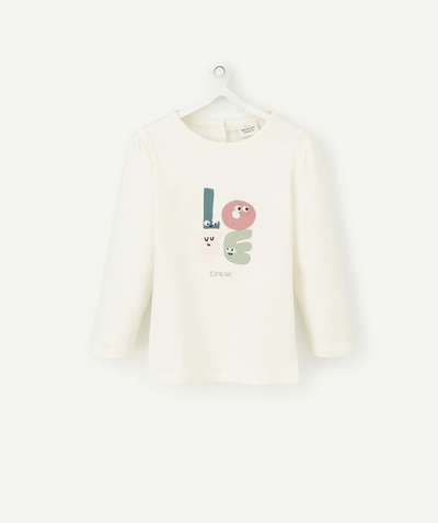 T-shirt radius - BABY GIRLS' WHITE T-SHIRT IN ORGANIC COTTON WITH A MESSAGE