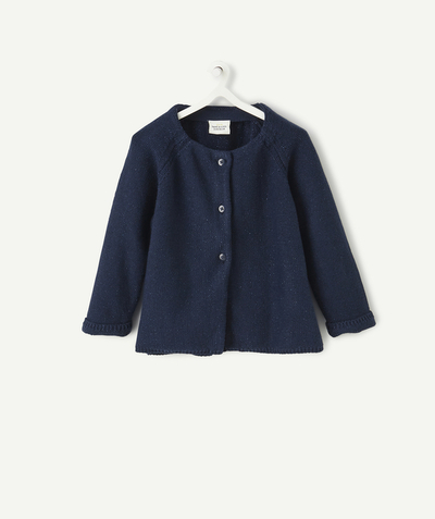 Pullover - Sweatshirt Tao Categories - BABY GIRLS' NAVY BLUE KNITTED JACKET
