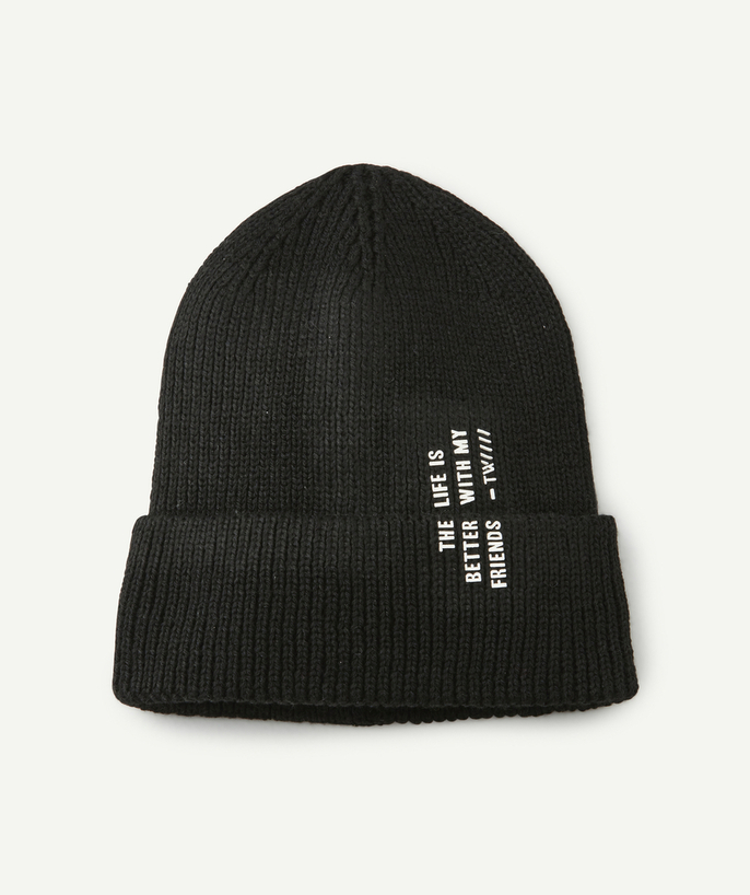 Teen boys' clothing radius - KNITTED HAT IN RECYCLED FIBRES WITH A FLOCKED MESSAGE