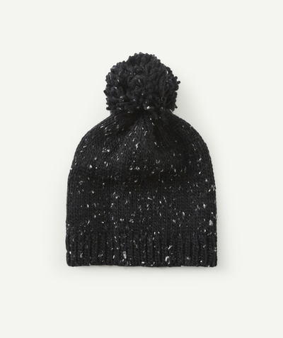 Outlet radius - GIRLS' BLACK SPECKLED KNITTED HAT WITH A POMPOM