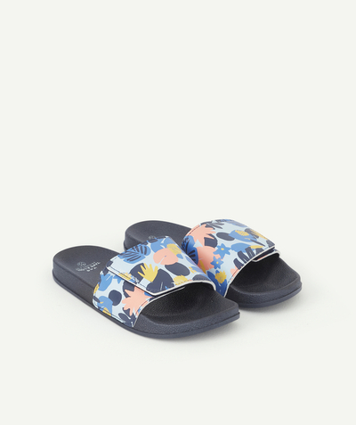 Shoes radius - BOYS' NAVY BLUE SLIDES WITH COLOURED PRINTED BANDS