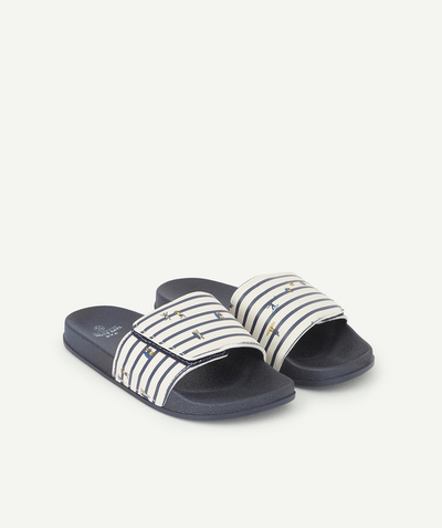 Shoes, booties radius - BOYS' NAVY BLUE STRIPED SLIDES WITH SURF MOTIFS