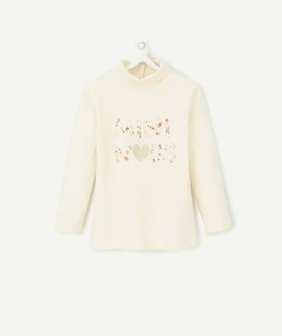 Baby-girl radius - BABY GIRLS' WHITE COTTON TURTLENECK TOP WITH A SEQUINNED MESSAGE