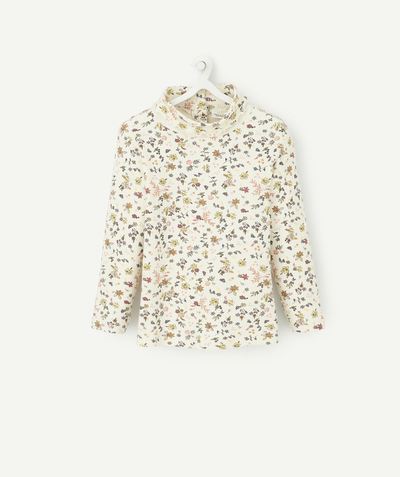 Outlet radius - BABY GIRLS' CREAM TURTLENECK TOP WITH A YELLOW FLORAL PRINT