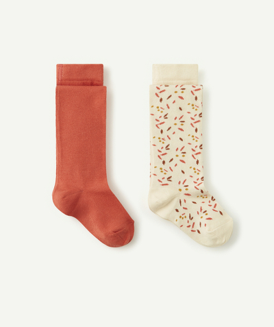Tights and socks family - PACK OF TWO PAIRS OF GIRLS' ORANGE AND PRINTED TIGHTS