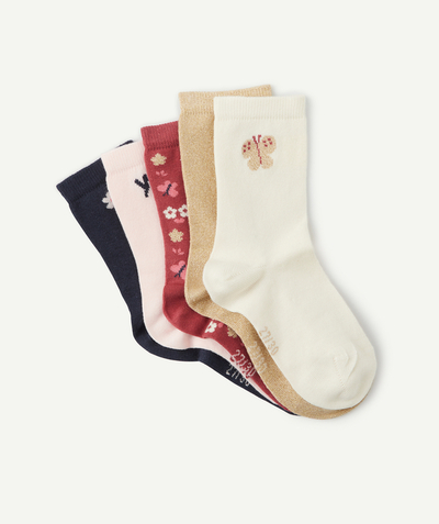 Tights and socks family - PACK OF FIVE PAIRS OF GIRLS' SPARKLING, PLAIN OR PATTERNED SOCKS