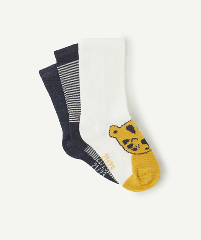 Socks Tao Categories - PACK OF THREE PAIRS OF BABY BOYS' BLUE AND YELLOW TIGER SOCKS