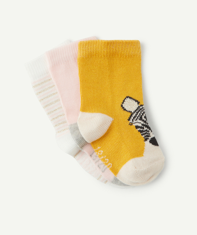 Socks - Tights radius - PACK OF THREE PAIRS OF BABY GIRLS' SOCKS WITH ANIMAL PRINTS