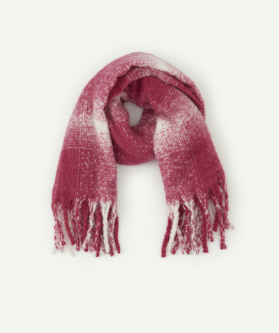 Nice and warm radius - GIRLS' PINK AND WHITE MAXI SCARF WITH FRINGES