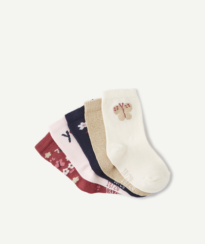 Baby Tao Categories - PACK OF FIVE PAIRS OF BABY GIRLS' SPARKLING AND PLAIN SOCKS