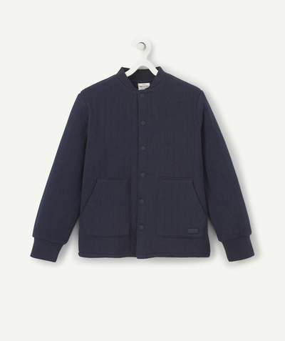 Pullover - Cardigan Tao Categories - BOYS' NAVY BLUE TEDDY-STYLE JACKET WITH POPPER FASTENING AND POCKETS
