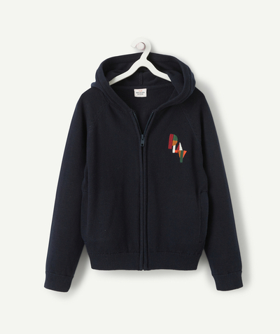Private sales radius - BOYS' NAVY BLUE ZIP-UP HOODED JACKET IN NAVY BLUE WITH AN EMBROIDERED DESIGN