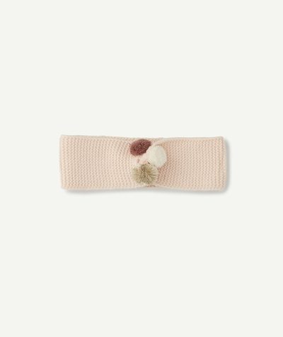Private sales radius - BABY GIRLS' PALE PINK KNITTED HAIRBAND WITH POMPOMS