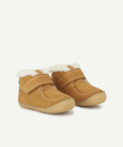 First steps Tao Categories - CAMEL LEATHER BABY BOOTIES WITH SHERPA