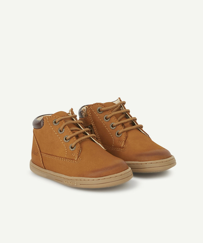 Baby-boy radius - BABIES' CAMEL AND BROWN LEATHER ANKLE BOOTS WITH LACES