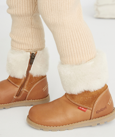 KICKERS ® radius - BABY GIRLS' SPARKLING CAMEL AND FUR ANKLE BOOTS