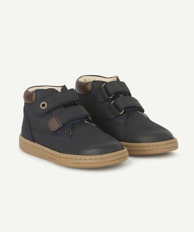Shoes, booties radius - BABIES' NAVY BLUE LEATHER ANKLE BOOTS WITH SCRATCH FASTENINGS