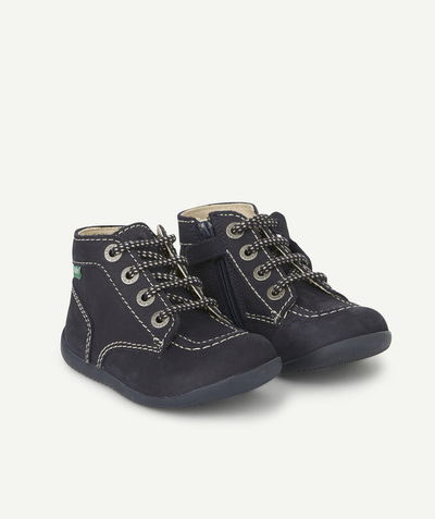 KICKERS ® radius - BABYS' NAVY BLUE LEATHER BOOTS WITH LACES AND A ZIP