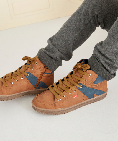 Shoes, booties radius - BOYS' BLUE AND CAMEL HIGH-TOP TRAINERS WITH LACES