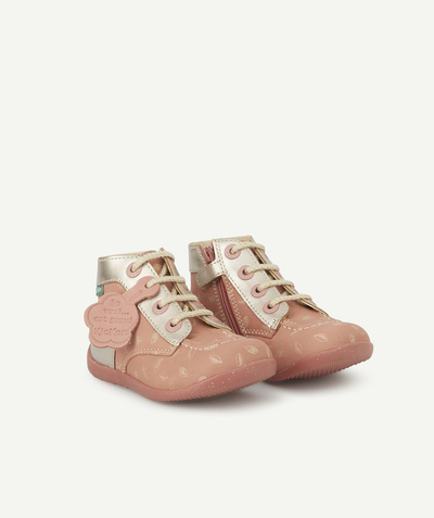 Baby-girl radius - KICKERS® - PINK AND SILVER BABY BOOTIES WITH LEAVES