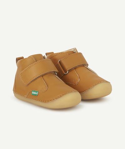 First steps Tao Categories - BABIES' PALE CAMEL ANKLE BOOTS IN LEATHER WITH SCRATCH FASTENINGS