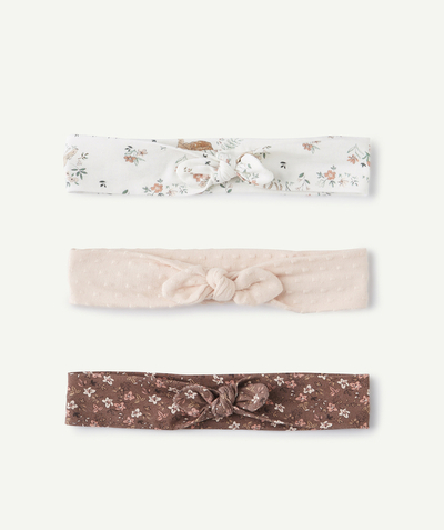 Hair accessories Tao Categories - SET OF THREE BABY GIRLS' COTTON  HAIRBANDS WITH BOWS AND FLORAL PRINTS