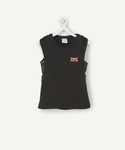 Tee-shirt radius - GIRLS' TWO-IN-ONE BLACK T-SHIRT WITH A STAR-PRINTED BRA