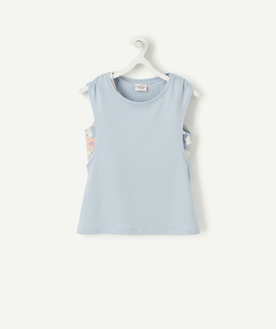 Tee-shirt radius - GIRLS' TWO-IN-ONE BLUE T-SHIRT WITH A FLORAL PRINT BRA TOP