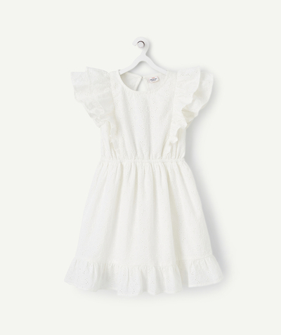Dress radius - GIRLS' WHITE COTTON DRESS WITH EMBROIDERY