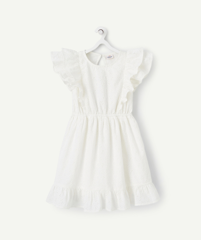 Special Occasion Collection radius - GIRLS' WHITE COTTON DRESS WITH EMBROIDERY