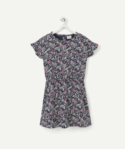Girl radius - GIRLS' DRESS IN NAVY BLUE WITH A FLORAL PRINT