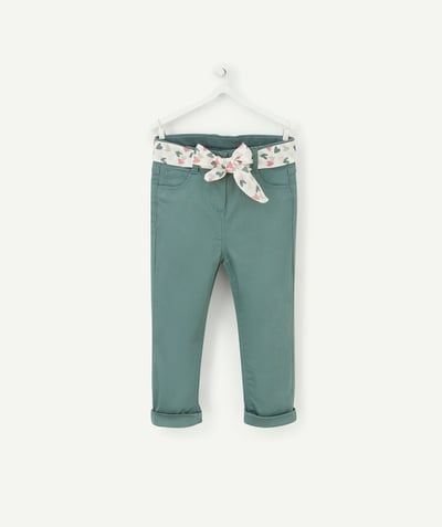 Back to school collection radius - BABY GIRLS' SLIM GREEN DENIM TROUSERS WITH A BELT