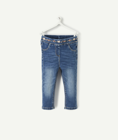 Trousers radius - BABY GIRLS' DENIM TREGGINGS WITH EMBROIDERY ON THE BELT