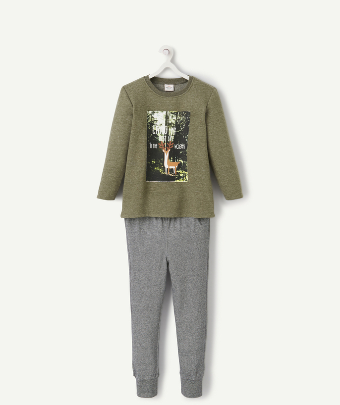 Private sales radius - BOYS' KHAKI AND STRIPED JUMPER IS IN RECYCLED COTTON WITH A FOREST PATTERN