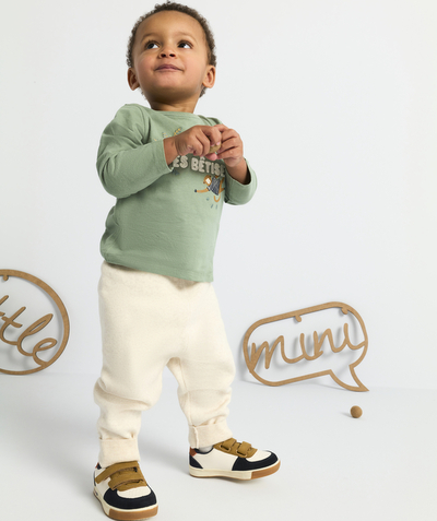trouser Tao Categories - BABY BOYS' JOGGING PANTS IN A CREAM KNIT