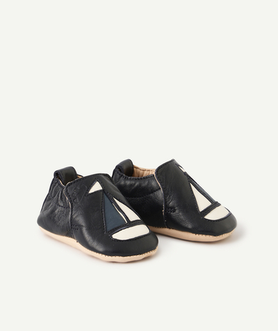 Baby-boy radius - NAVY BLUE LEATHER BOOTIES WITH BOAT DETAILS