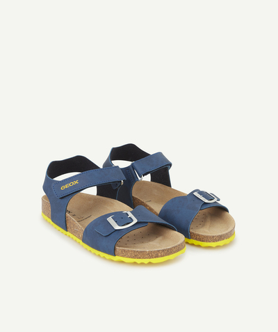 Sandals, ballerina, mocassins Tao Categories - GHITA NAVY BLUE HOOK AND LOOP-FASTENED SANDALS WITH YELLOW DETAILS