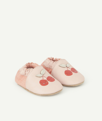 Shoes, booties radius - BABIES' PINK LEATHER BOOTIES WITH CHERRIES