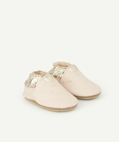 Shoes, booties radius - BABIES' PINK LEATHER BOOTIES WITH GOLDEN RUFFLES