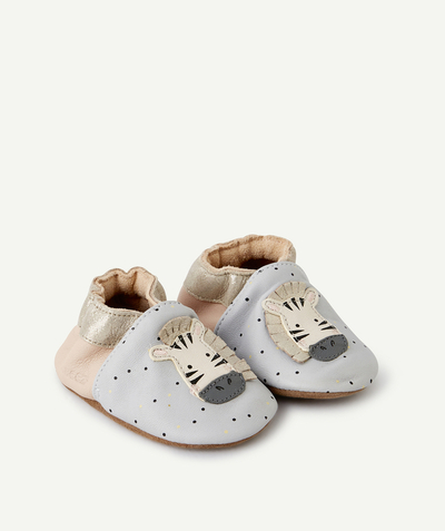 Baby-boy radius - BABIES' PINK AND GREY LEATHER BOOTIES WITH ZEBRAS